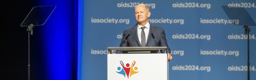 German Chancellor, Olaf Scholz, at the opening of AIDS 2024. Photo by Steve Forrest / IAS